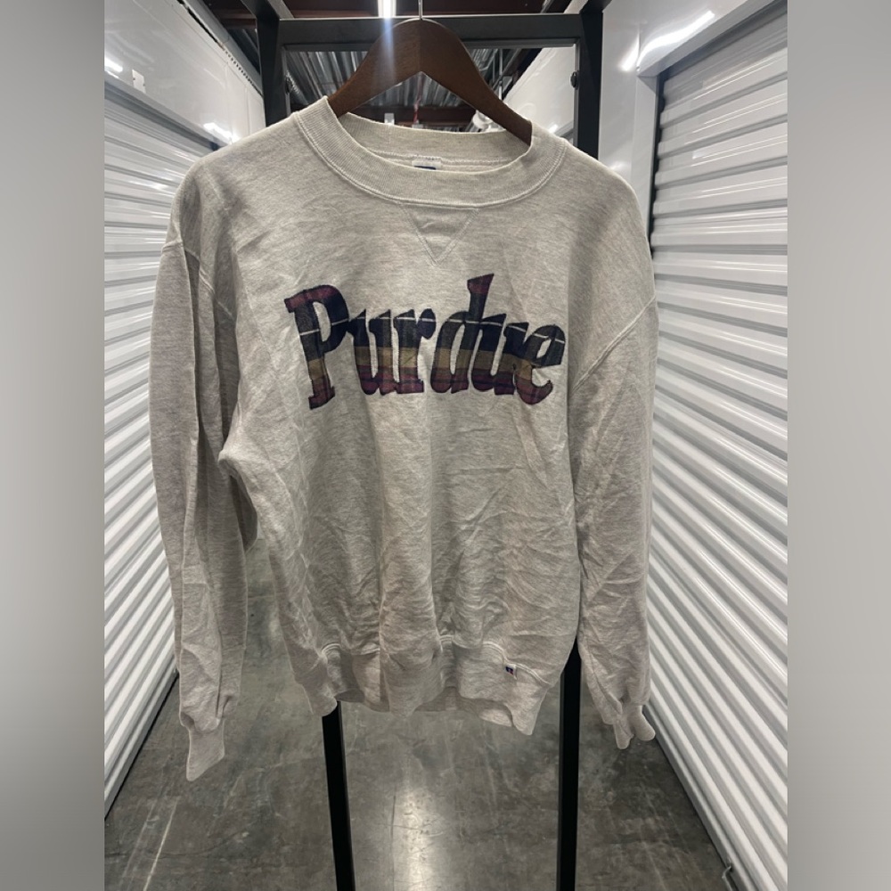 Vintage Russell Athletic Gray Purdue Boilmakers Plaid print Sweatermedium..22x25